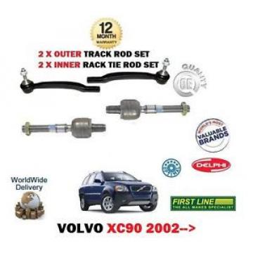 FOR VOLVO XC90 9/2002-&gt; 2x INNER &amp; 2x OUTER TRACK TIE RACK STEERING ROD END SET
