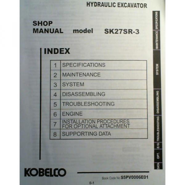 Kobelco SK27SR-3 Hydraulic Excavator Shop Service Manual S5PV0006ZE-01NA 4/05 #4 image