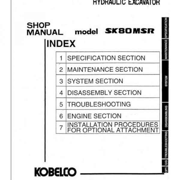 Kobelco SK80MSR SK80MSR-1E  Hydraulic Excavator Shop Service Manual #1 image