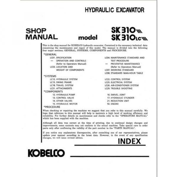 Kobelco SK310 SK310LC Hydraulic Excavator Shop Service Manual #1 image
