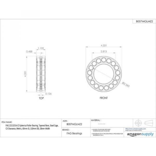 FAG 22212E1K-C3 Spherical Roller Bearing, Tapered Bore, Steel Cage, C3 Clearance #5 image