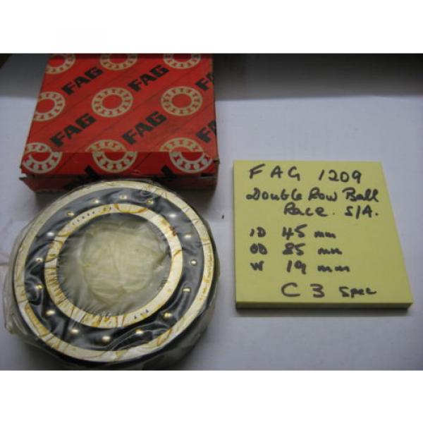 FAG 1209 ball bearing race  2 row self aligning C3.  45mm x 85mm x 19mm. #3 image